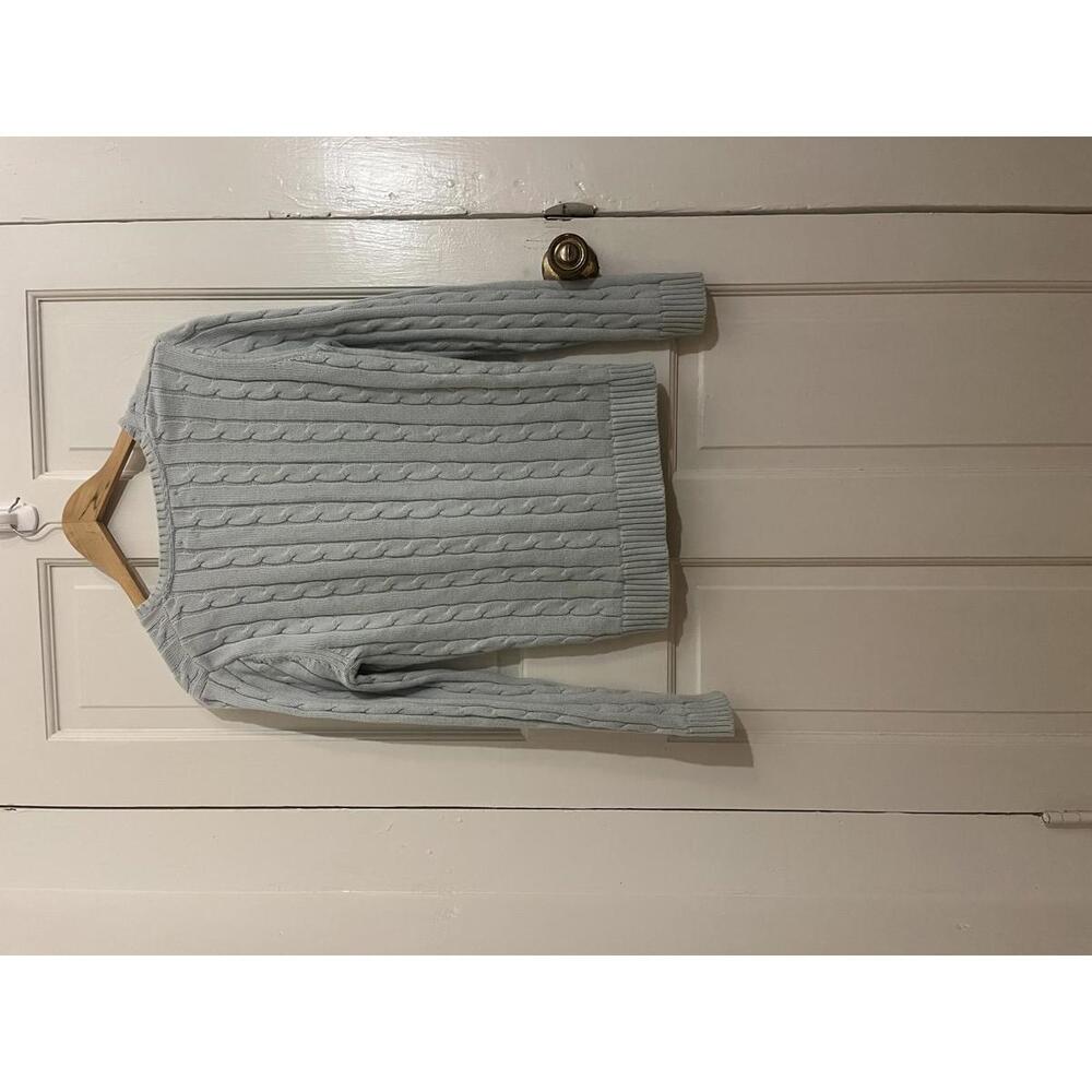 Tommy Hilfiger Light Blue Cable Knit V-Neck Sweater, Medium - Picture 2 of 4